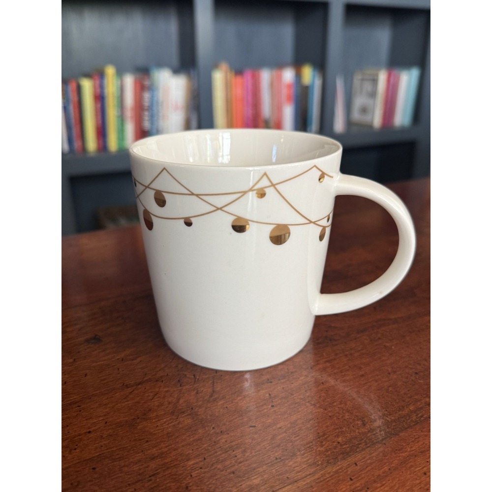STARBUCKS 14oz Mug Gold White Christmas Ornament Holiday New Bone‎ China 2012